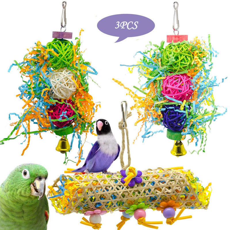 parrot gnawing  3pcs bird toy  Parrot toys  3-piece bird toy set  Durable parrot toys  Interactive bird toys  Safe parrot toys  Chew toys for parrots  Hanging bird toys  Bird cage toys